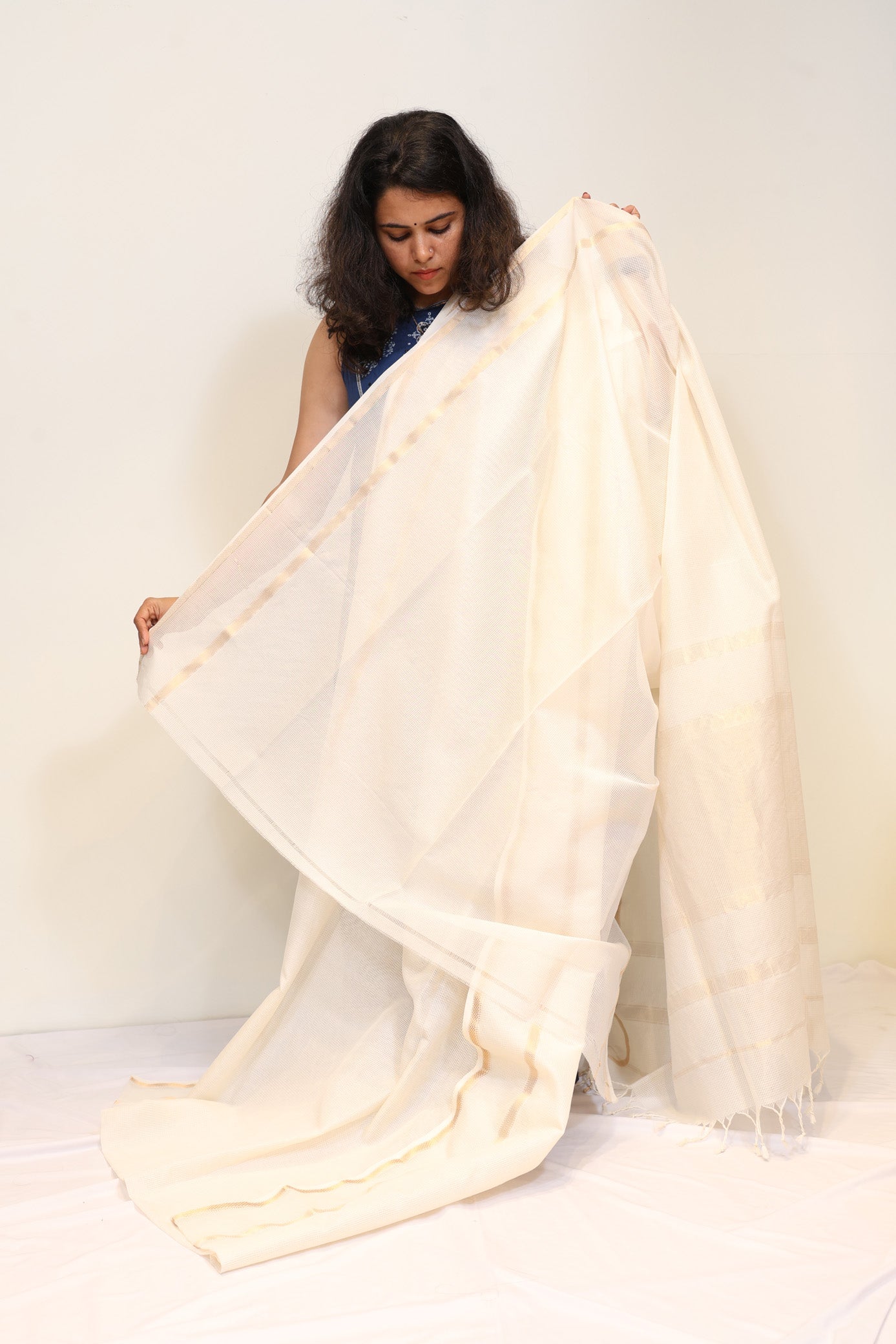 Exclusive Maheshwari Handwoven Silk Cotton Self Checkered Body Sarees with Zari Border