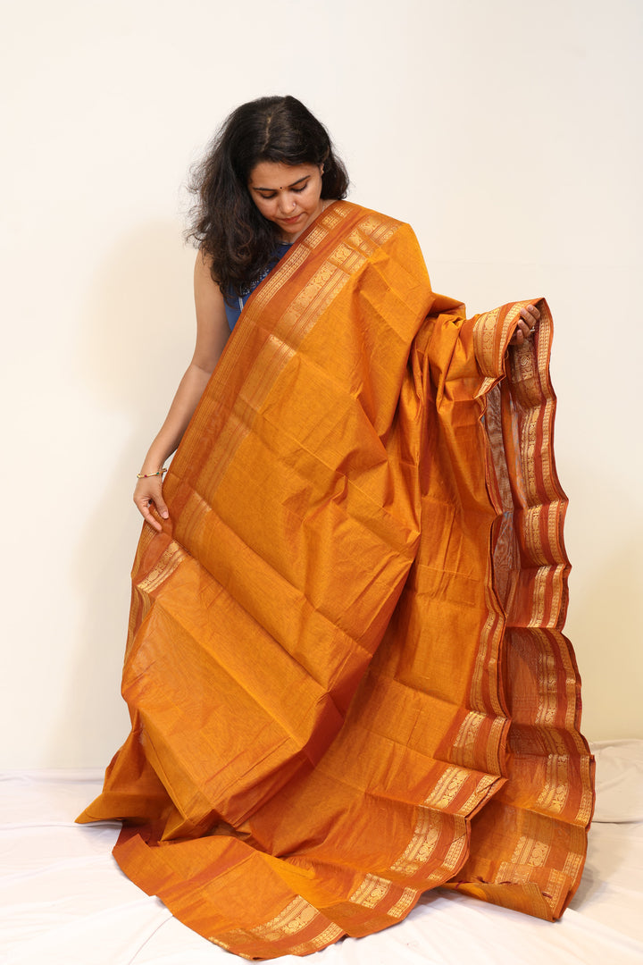 Mustard Orange Kanchi Cotton Saree