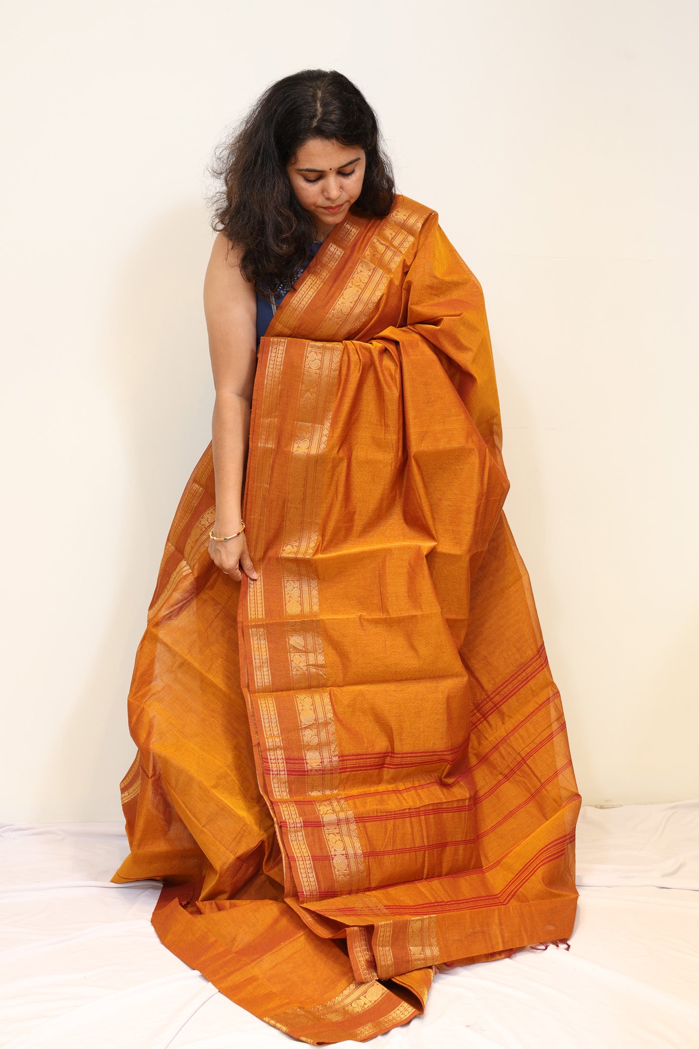 Mustard Orange Kanchi Cotton Saree