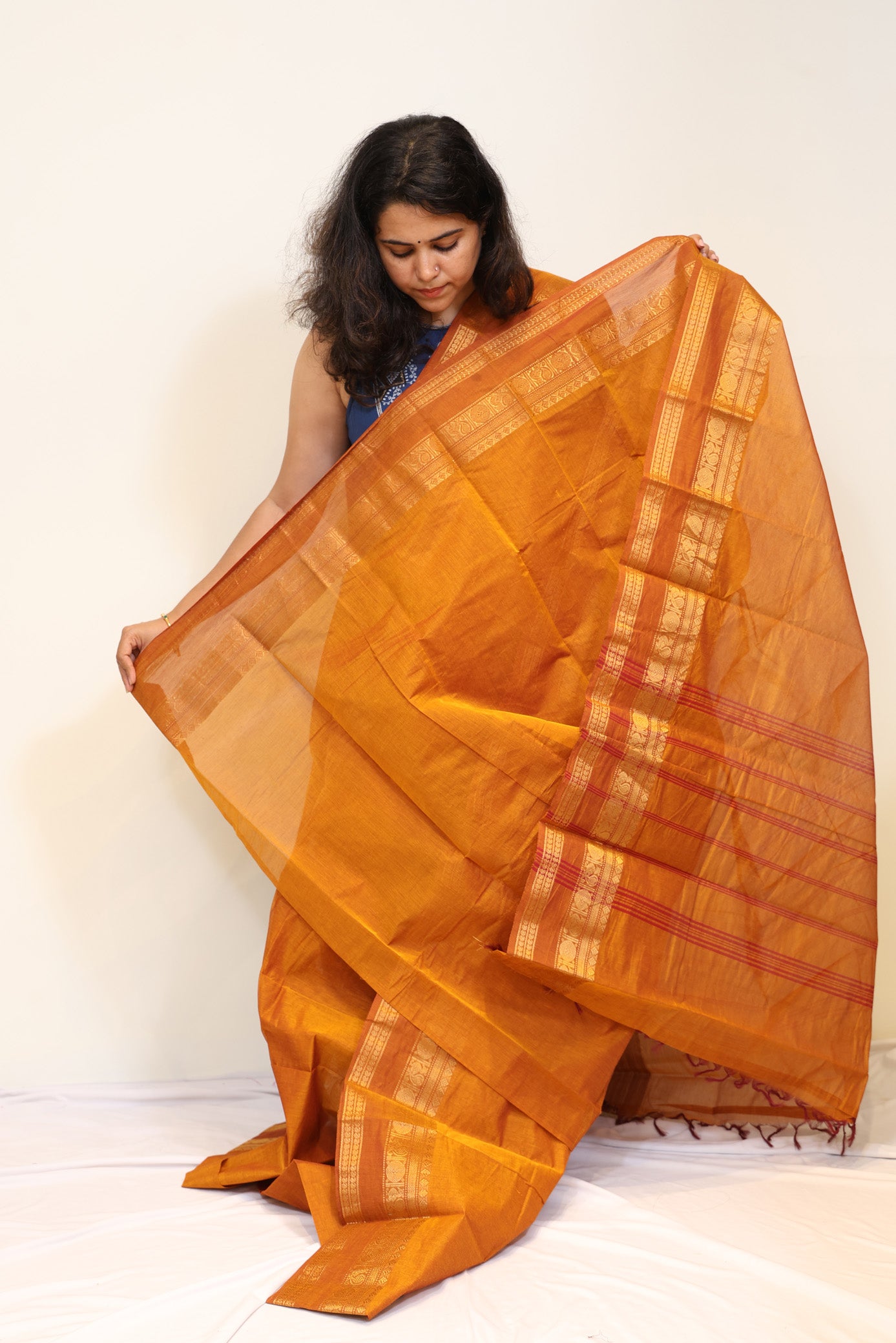 Mustard Orange Kanchi Cotton Saree