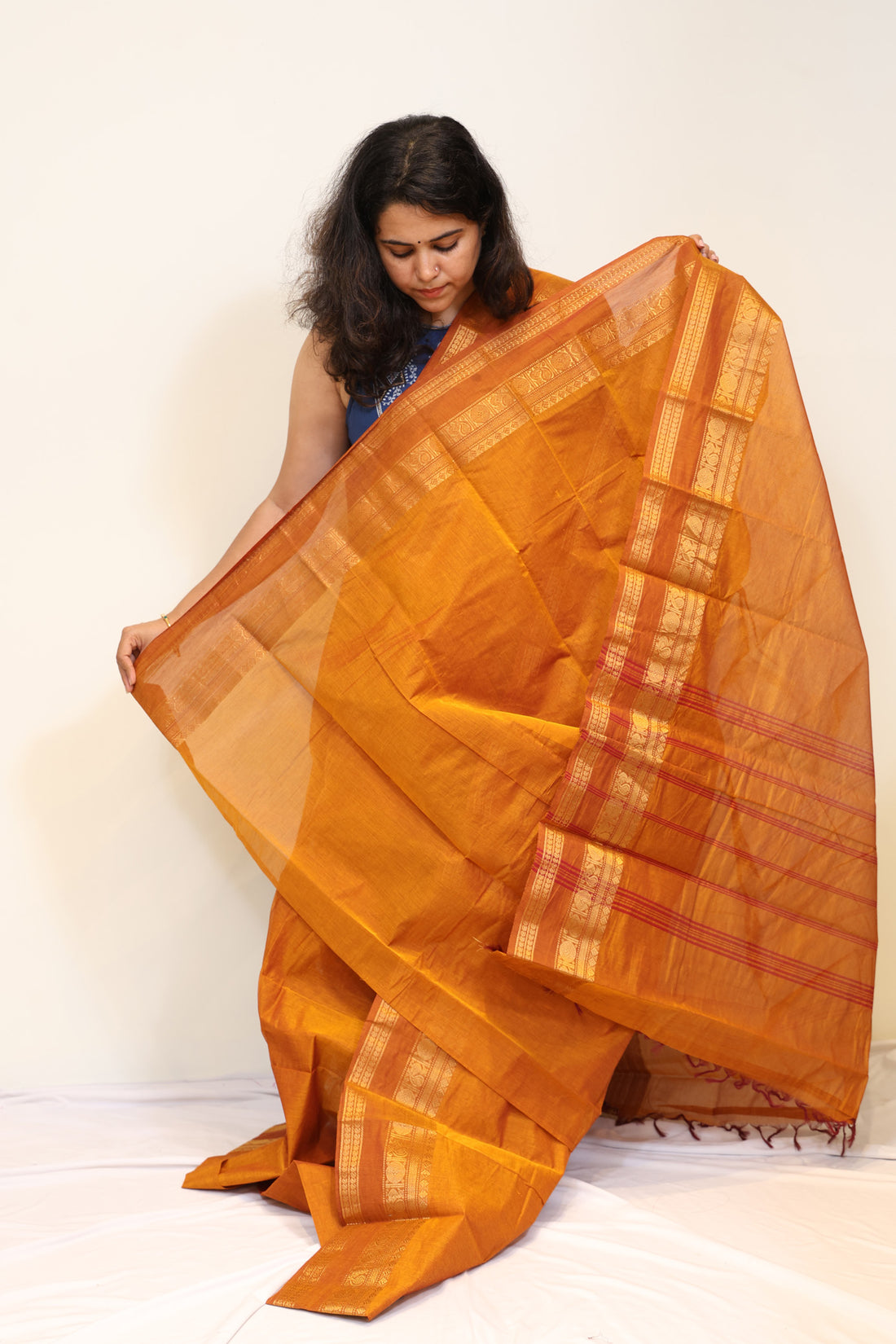 Mustard Orange Kanchi Cotton Saree