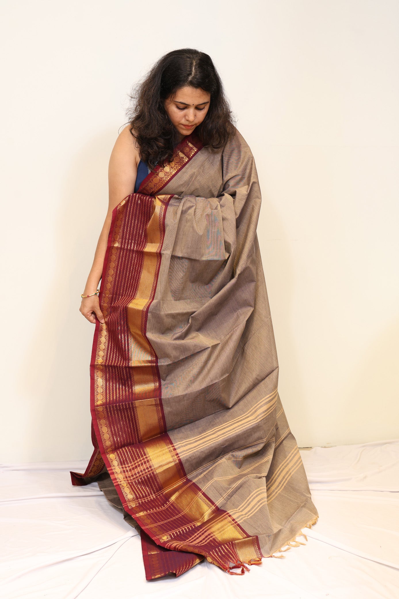 Taupe Grey Kanchi Cotton Saree