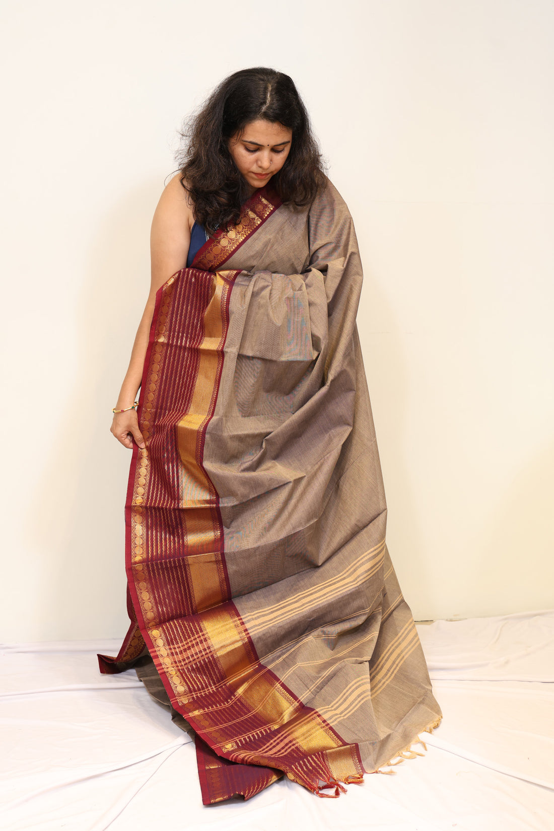 Taupe Grey Kanchi Cotton Saree