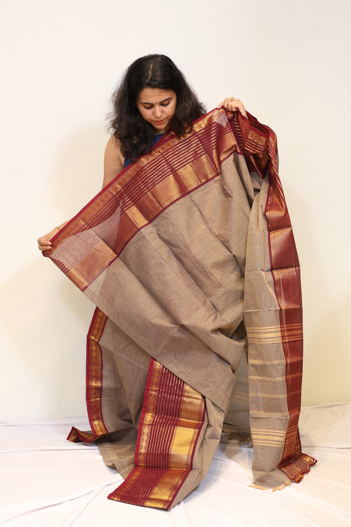 Taupe Grey Kanchi Cotton Saree