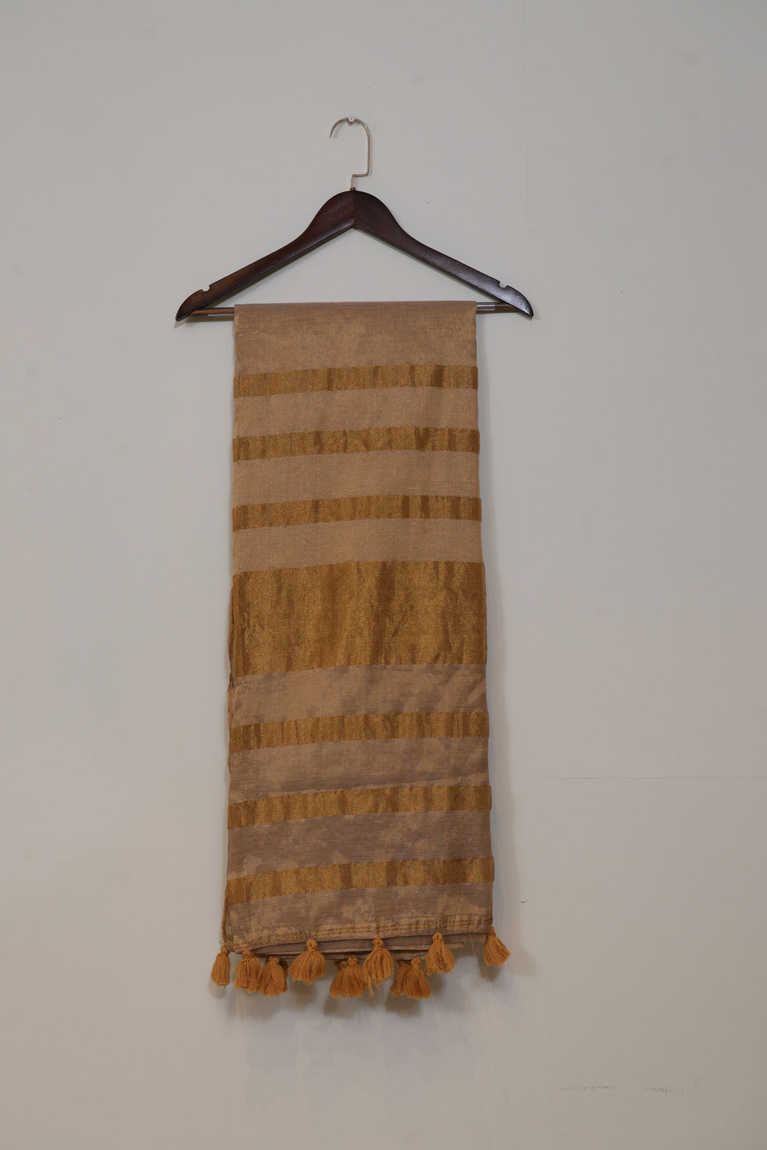 Peach Tissue Cotton Saree with Golden Stripes